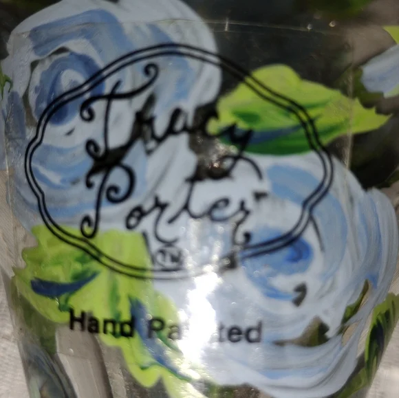 Tracey Porter handpainted glass vase. Vintage collectable blue flowers - Picture 3 of 7